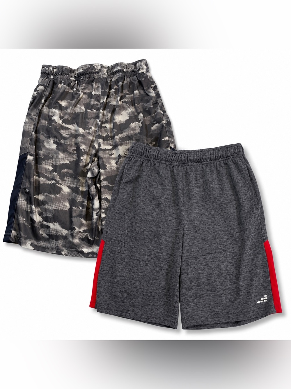 BCG Boys XL 18-20 Athletic Shorts Lot of 2 Camo Gray Red Sporty Activewear